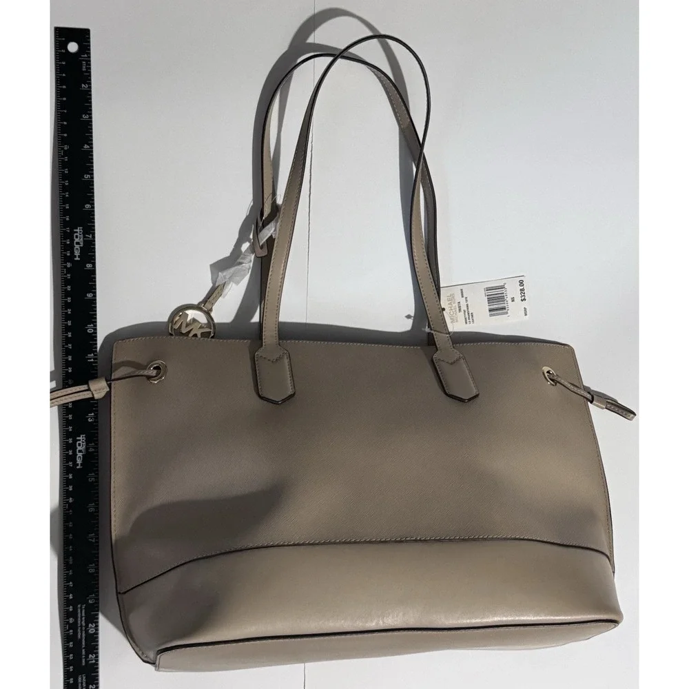 Michael Kors Trista Large Drawstring Tote Shoulder Bag Purse Beige Bisque $328